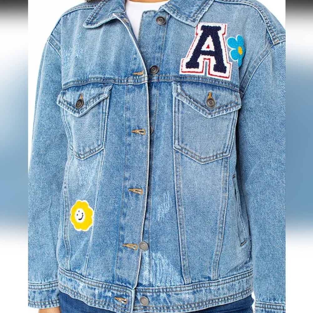 Celebrity Pink Distressed Jean Jacket With Patches Size Medium - Picture 3 of 8